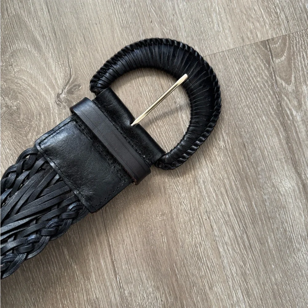 Talbots Black Leather Braided Belt Size Medium
